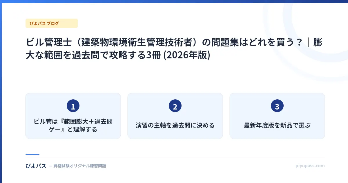 ビル管理士（建築物環境衛生管理技術者）の問題集はどれを買う？｜膨大な範囲を過去問で攻略する3冊 (2026年版)