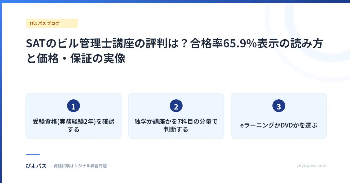 SATのビル管理士講座の評判は?合格率65.9%表示の読み方と価格・保証の実像