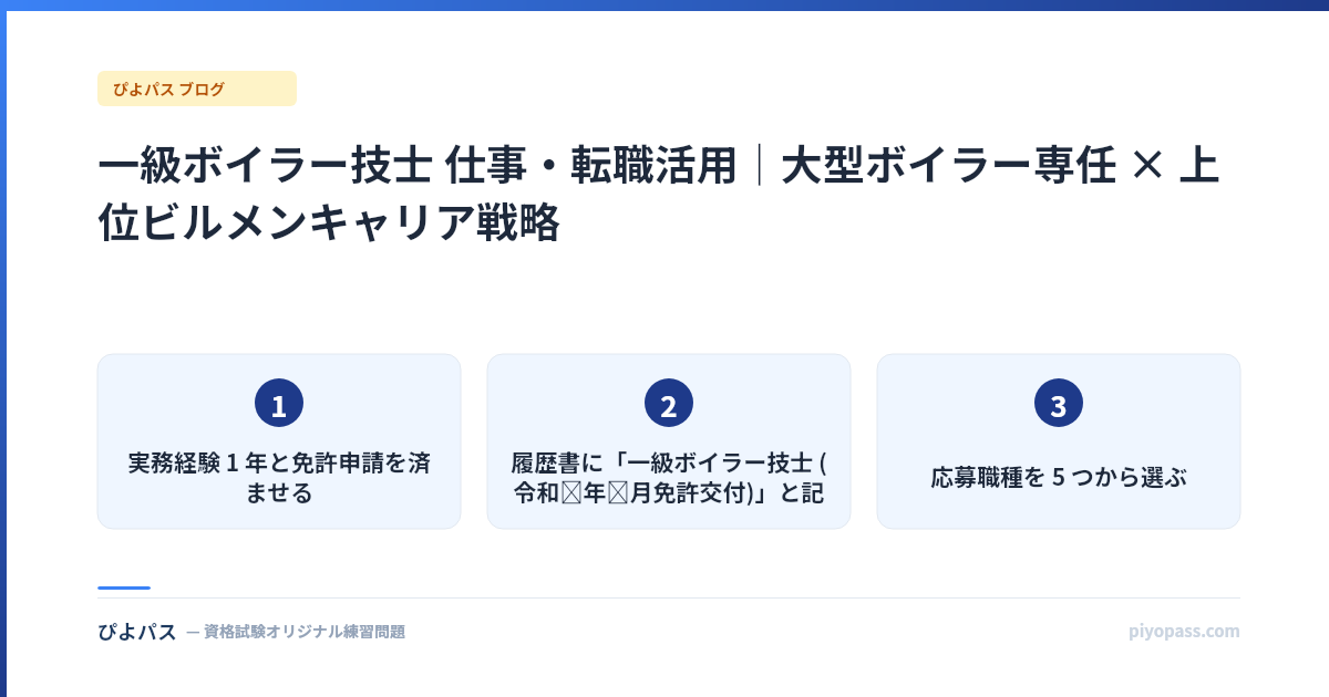 一級ボイラー技士 仕事・転職活用｜大型ボイラー専任 × 上位ビルメンキャリア戦略