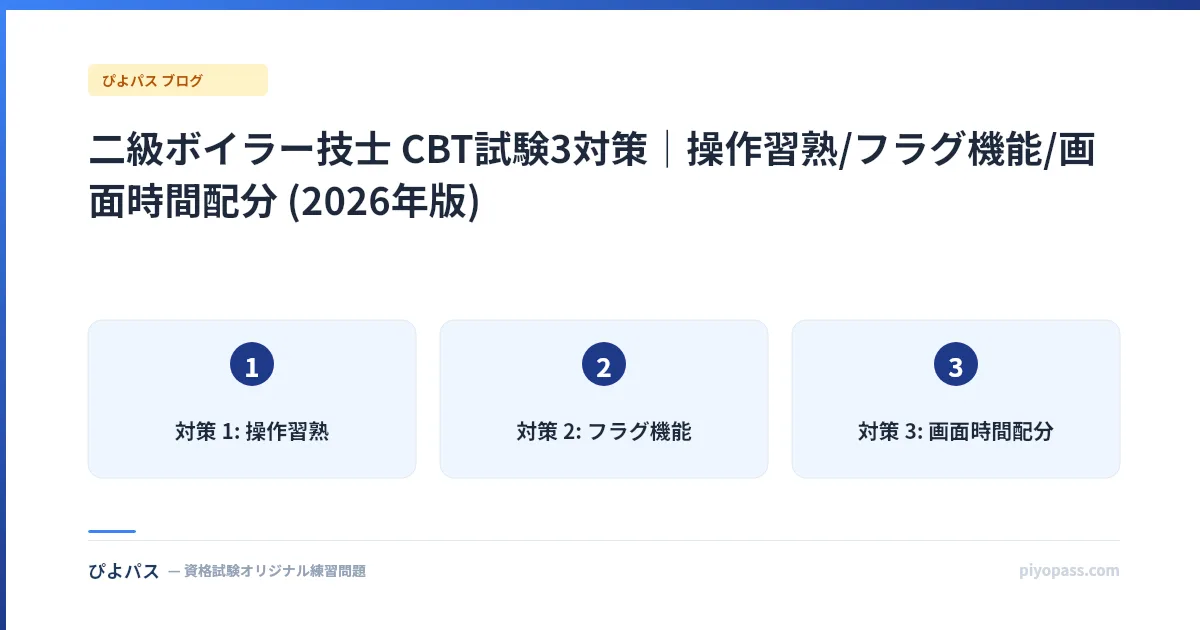 二級ボイラー技士 CBT試験3対策|操作習熟/フラグ機能/画面時間配分 (2026年版)