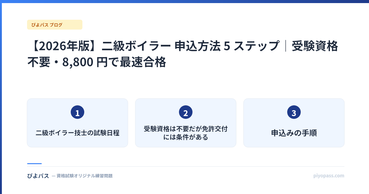 【2026年版】二級ボイラー 申込方法 5 ステップ|受験資格不要・8,800 円で最速合格