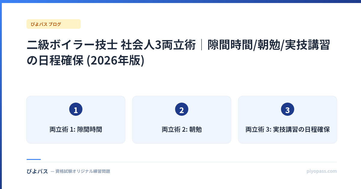 二級ボイラー技士 社会人3両立術|隙間時間/朝勉/実技講習の日程確保 (2026年版)