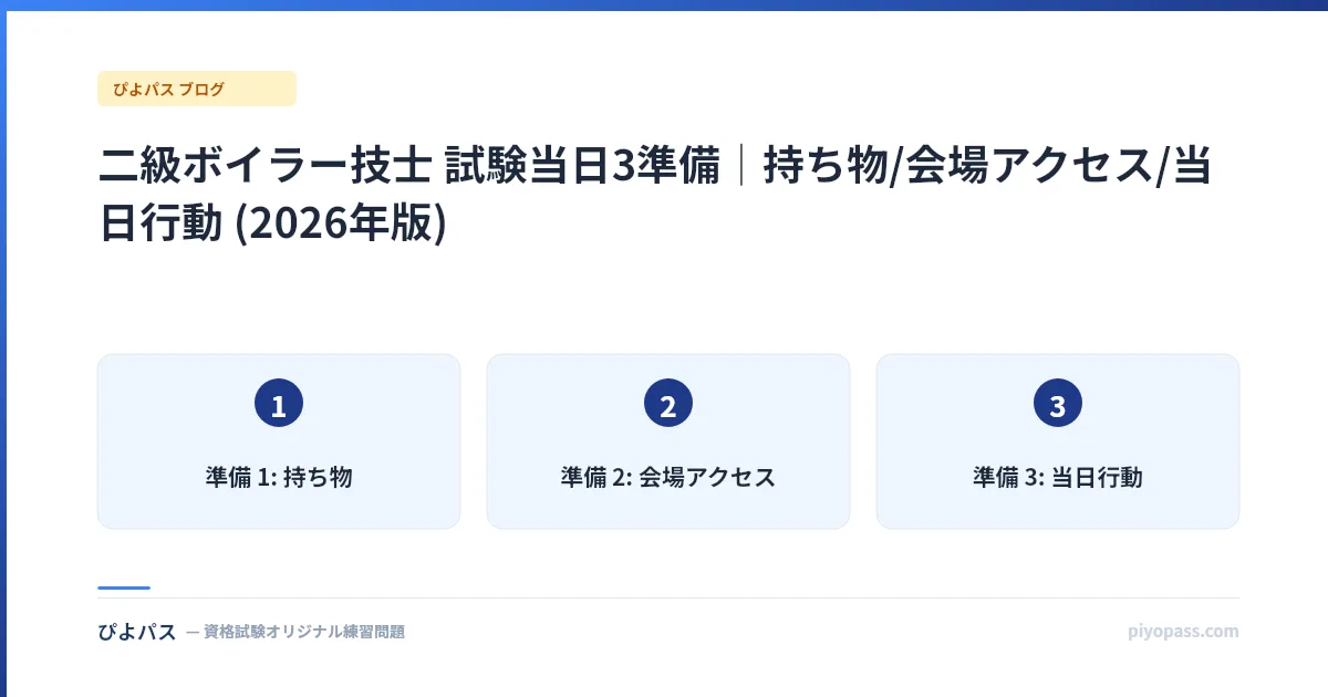 二級ボイラー技士 試験当日3準備|持ち物/会場アクセス/当日行動 (2026年版)