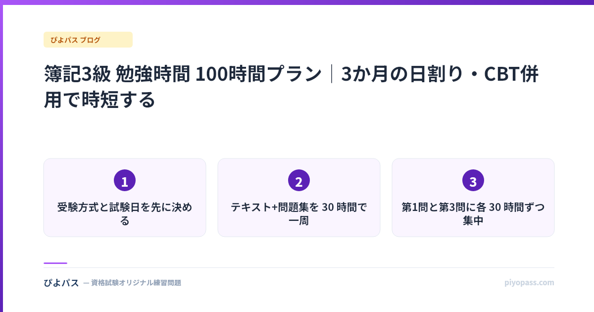 簿記3級 勉強時間 100時間プラン｜3か月の日割り・CBT併用で時短する