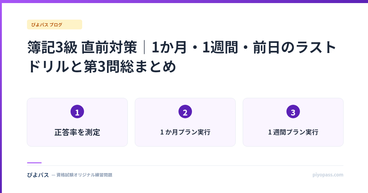 簿記3級 直前対策|1か月・1週間・前日のラストドリルと第3問総まとめ
