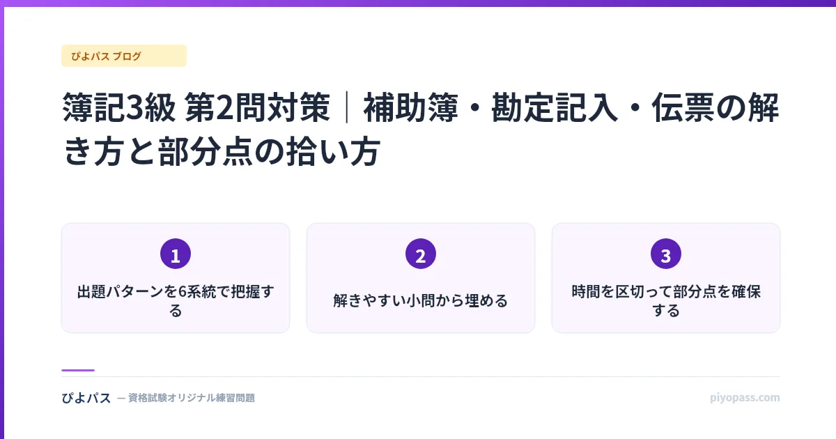 簿記3級 第2問対策|補助簿・勘定記入・伝票の解き方と部分点の拾い方