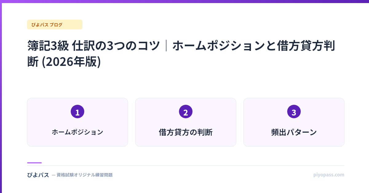 簿記3級 仕訳の3つのコツ|ホームポジションと借方貸方判断 (2026年版)