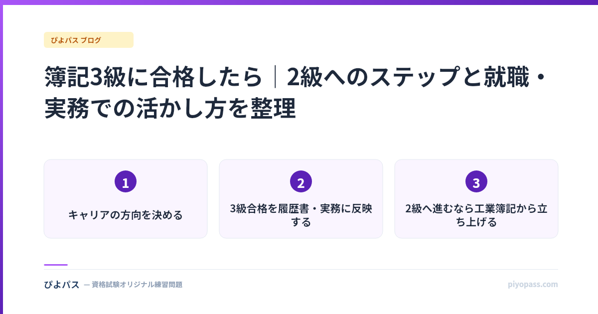 簿記3級に合格したら|2級へのステップと就職・実務での活かし方を整理