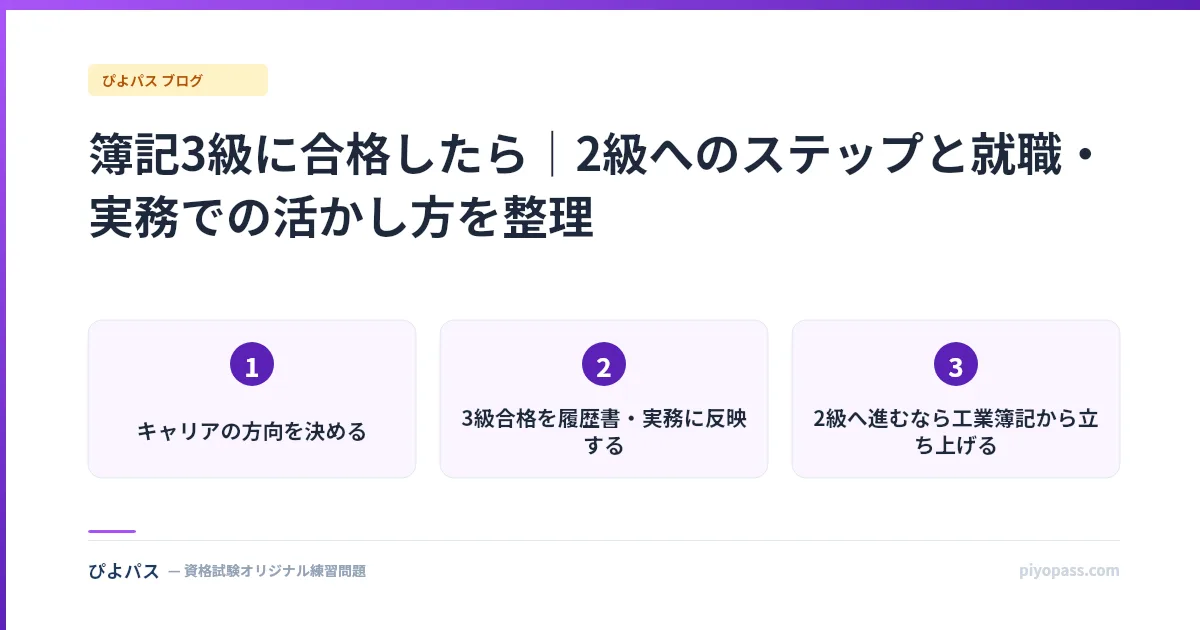 簿記3級に合格したら｜2級へのステップと就職・実務での活かし方を整理