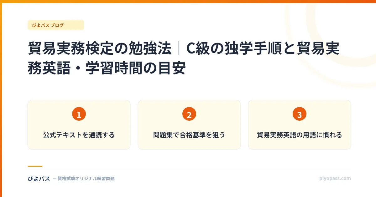 貿易実務検定の勉強法｜C級の独学手順と貿易実務英語・学習時間の目安
