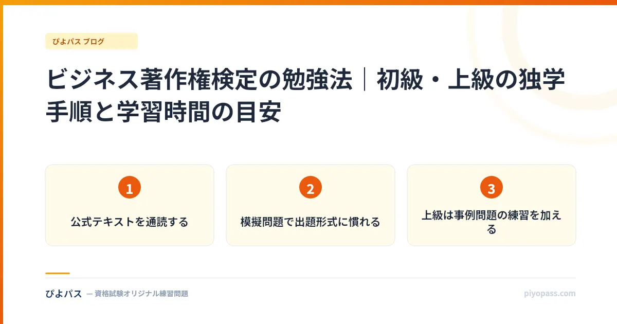 ビジネス著作権検定の勉強法｜初級・上級の独学手順と学習時間の目安
