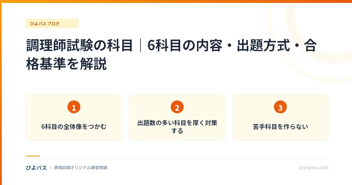 調理師試験の科目｜6科目の内容・出題方式・合格基準を解説