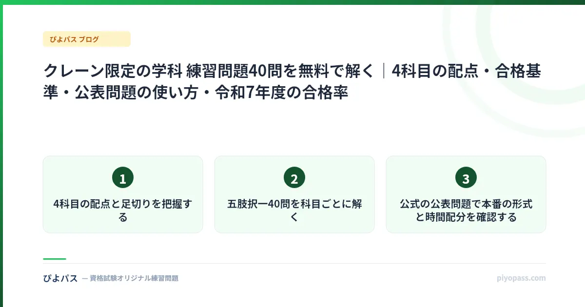 クレーン限定の学科 練習問題40問を無料で解く｜4科目の配点・合格基準・公表問題の使い方・令和7年度の合格率