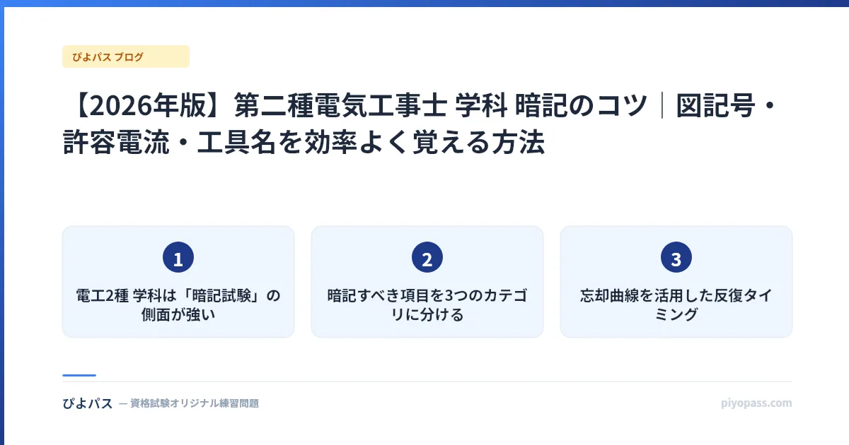【2026年版】第二種電気工事士 学科 暗記のコツ|図記号・許容電流・工具名を効率よく覚える方法