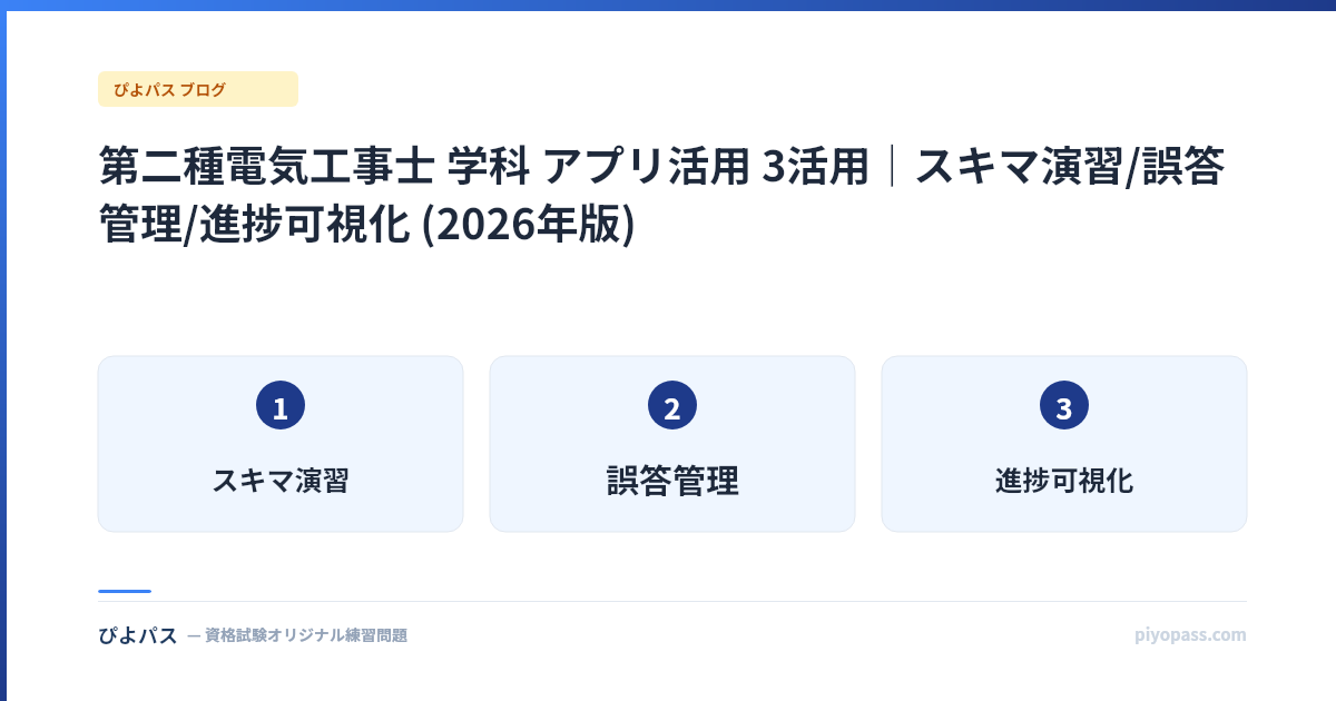 第二種電気工事士 学科 アプリ活用 3活用|スキマ演習/誤答管理/進捗可視化 (2026年版)