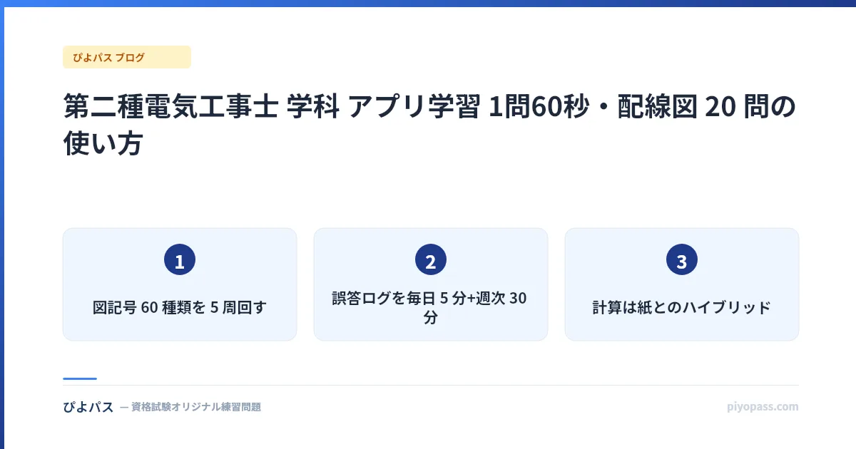第二種電気工事士 学科 アプリ学習 1問60秒・配線図 20 問の使い方