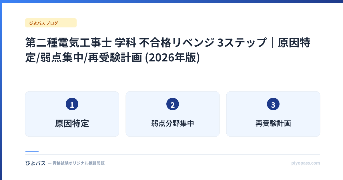 第二種電気工事士 学科 不合格リベンジ 3ステップ|原因特定/弱点集中/再受験計画 (2026年版)