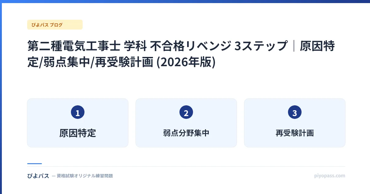 第二種電気工事士 学科 不合格リベンジ 3ステップ|原因特定/弱点集中/再受験計画 (2026年版)