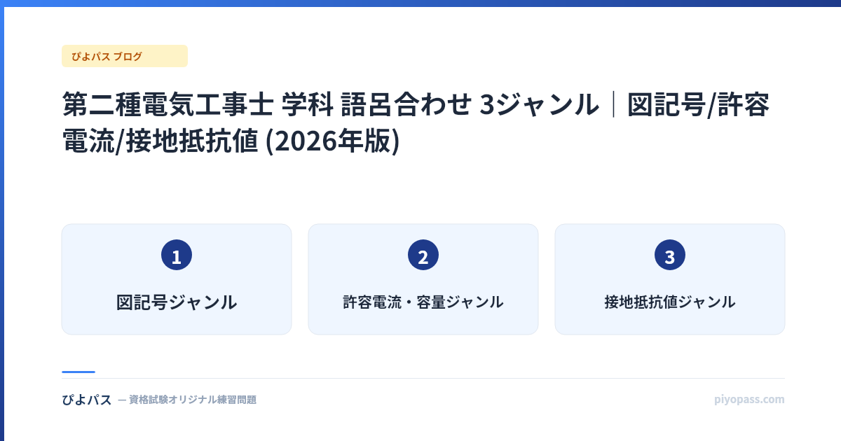 第二種電気工事士 学科 語呂合わせ 3ジャンル|図記号/許容電流/接地抵抗値 (2026年版)