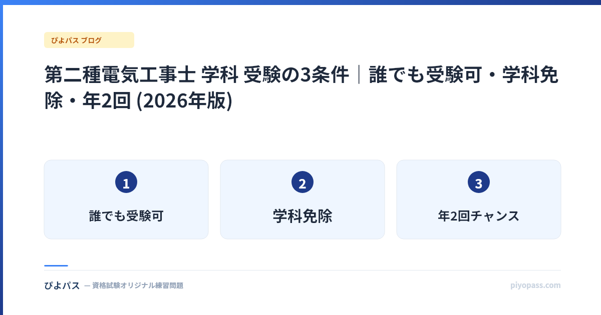 第二種電気工事士 学科 受験の3条件|誰でも受験可・学科免除・年2回 (2026年版)