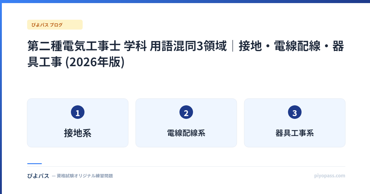 第二種電気工事士 学科 用語混同3領域|接地・電線配線・器具工事 (2026年版)