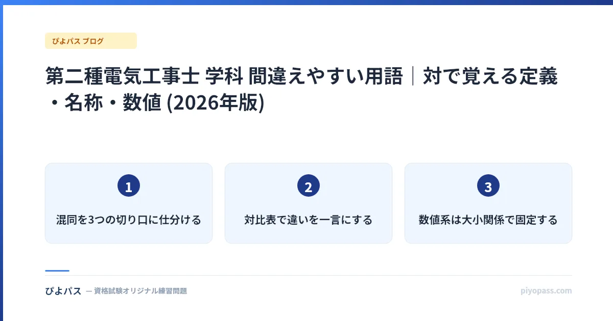 第二種電気工事士 学科 間違えやすい用語｜対で覚える定義・名称・数値 (2026年版)