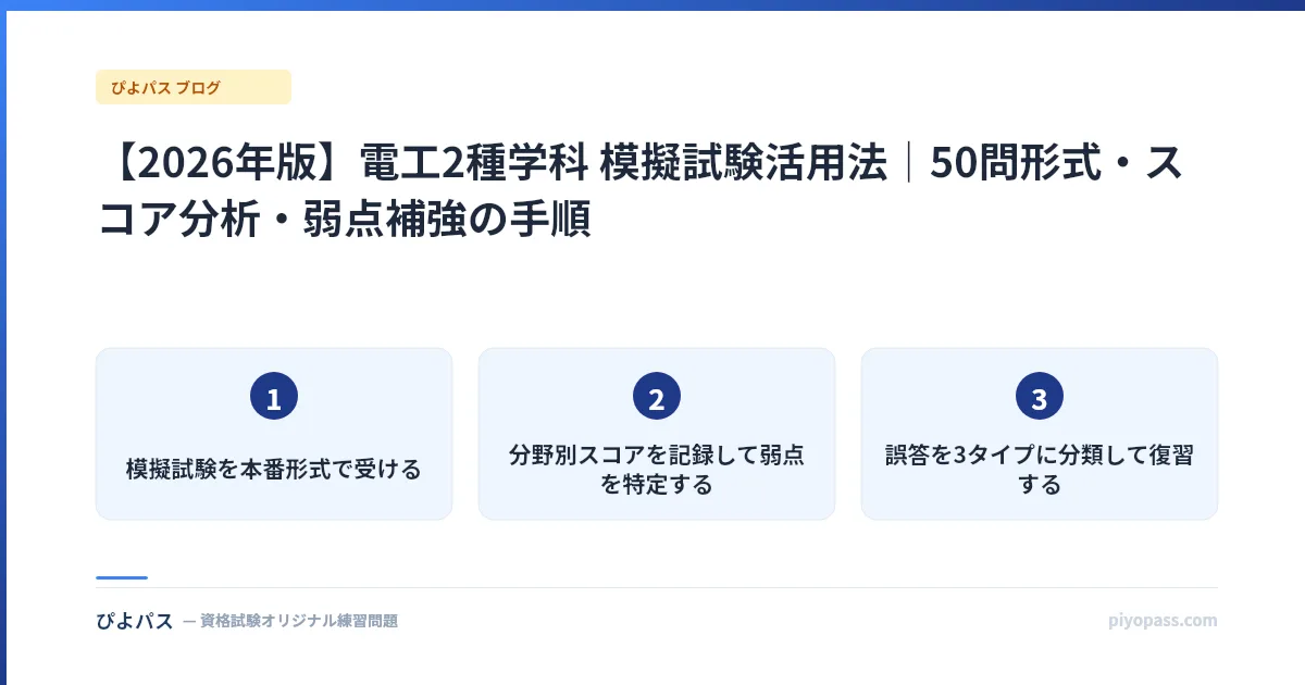 【2026年版】電工2種学科 模擬試験活用法｜50問形式・スコア分析・弱点補強の手順