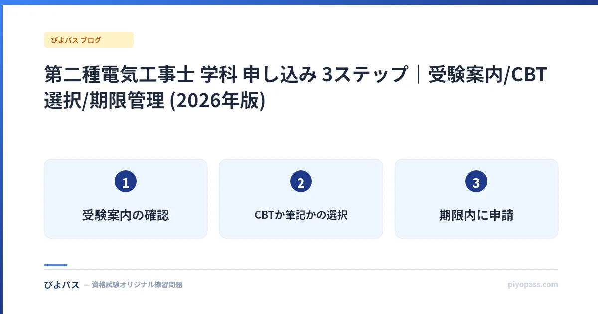 第二種電気工事士 学科 申し込み 3ステップ｜受験案内/CBT選択/期限管理 (2026年版)