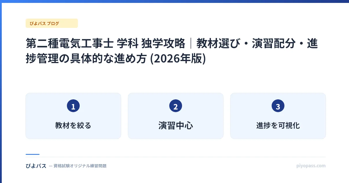 第二種電気工事士 学科 独学 3条件｜教材を絞る/演習中心/進捗を可視化 (2026年版)