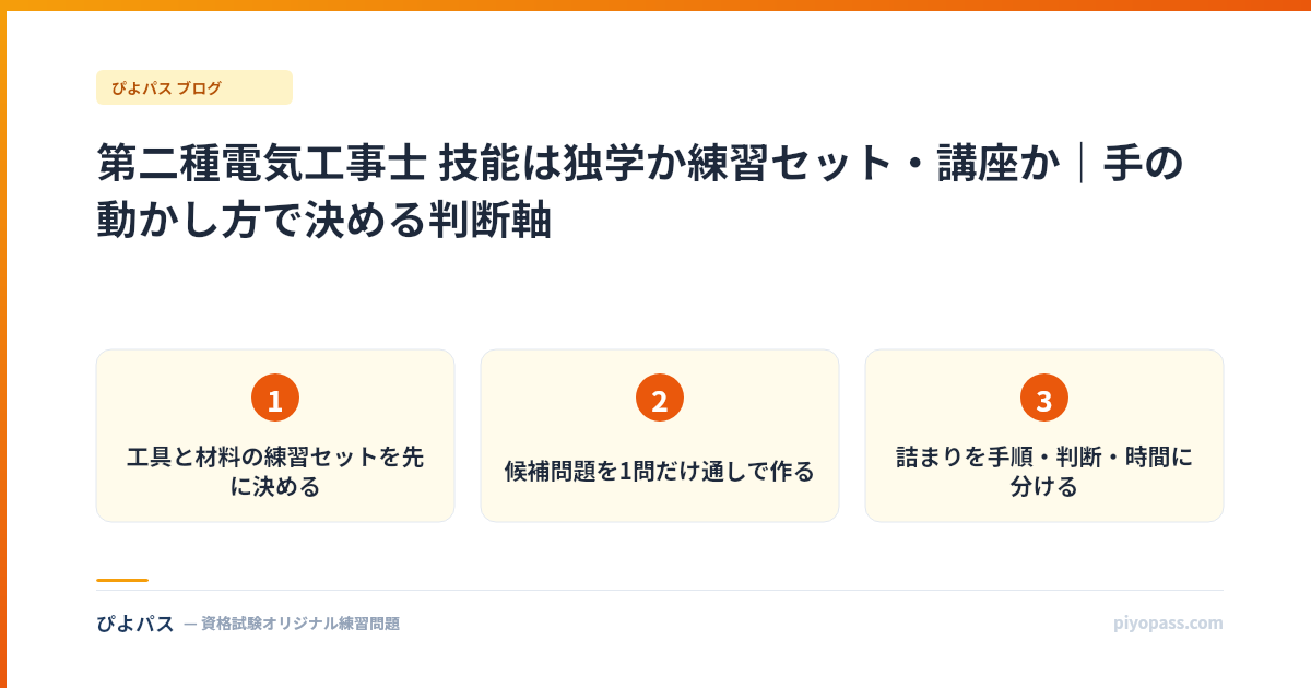 第二種電気工事士 技能は独学か練習セット・講座か｜手の動かし方で決める判断軸