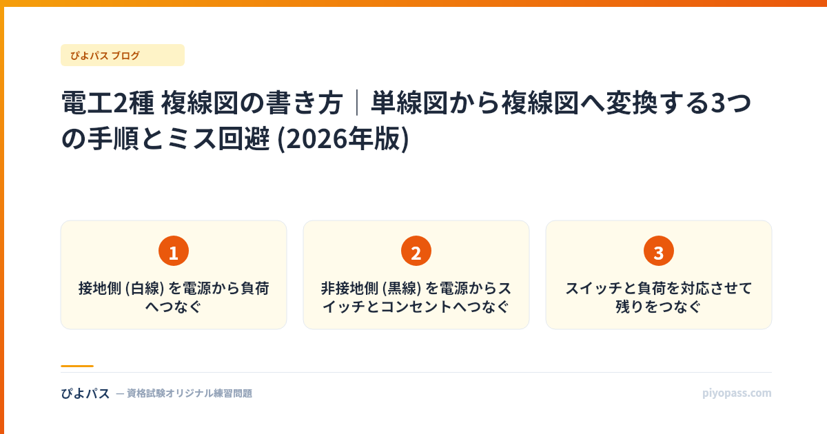 電工2種 複線図の書き方｜単線図から複線図へ変換する3つの手順とミス回避 (2026年版)