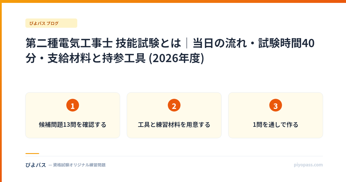 第二種電気工事士 技能試験とは｜当日の流れ・試験時間40分・支給材料と持参工具 (2026年度)