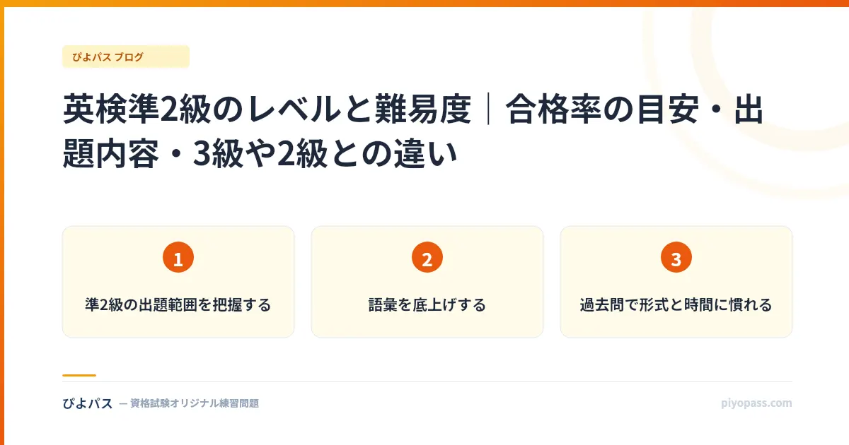 英検準2級のレベルと難易度｜合格率の目安・出題内容・3級や2級との違い
