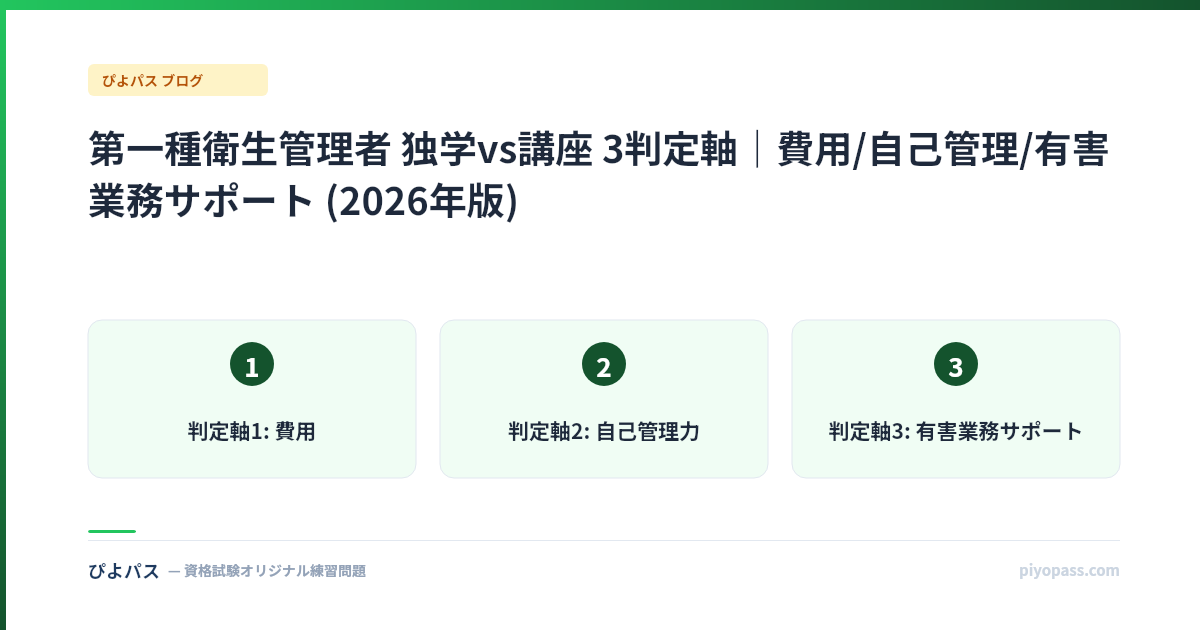 第一種衛生管理者 独学vs講座 3判定軸|費用/自己管理/有害業務サポート (2026年版)