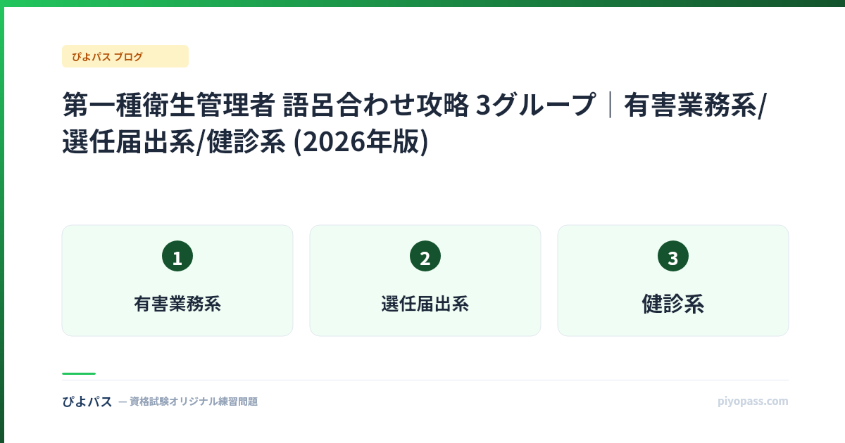 第一種衛生管理者 語呂合わせ攻略 3グループ|有害業務系/選任届出系/健診系 (2026年版)
