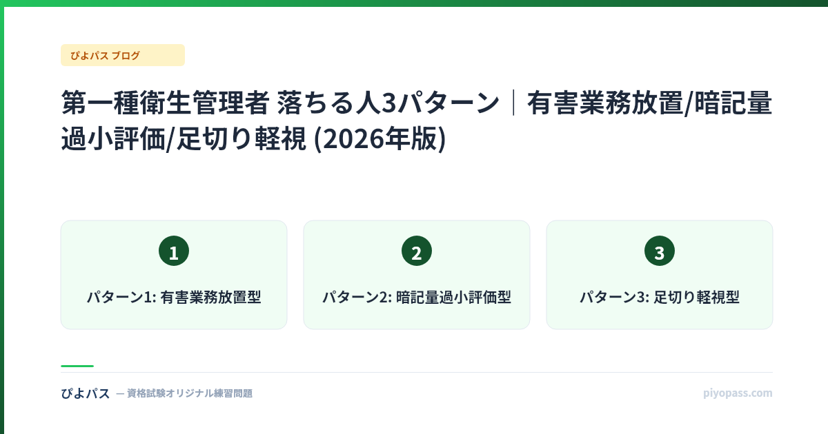 第一種衛生管理者 落ちる人3パターン|有害業務放置/暗記量過小評価/足切り軽視 (2026年版)