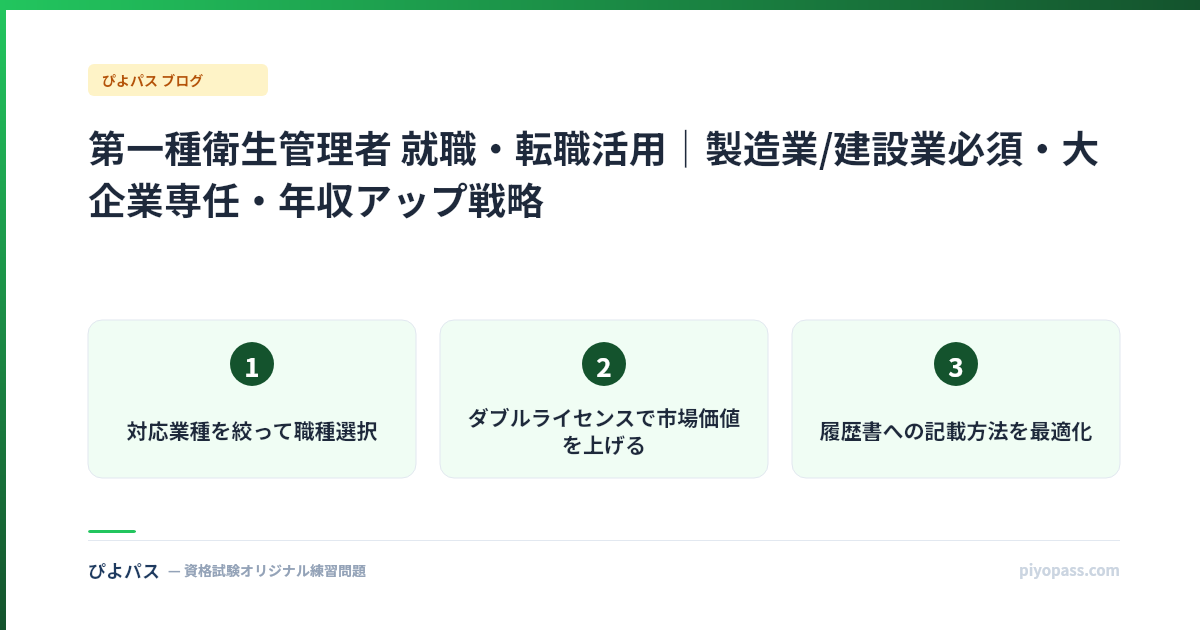 第一種衛生管理者 就職・転職活用|製造業/建設業必須・大企業専任・年収アップ戦略