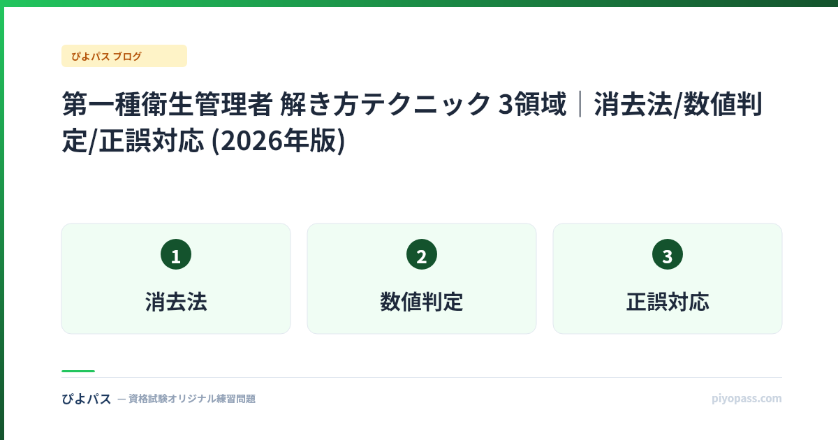 第一種衛生管理者 解き方テクニック 3領域|消去法/数値判定/正誤対応 (2026年版)