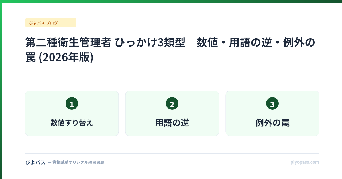 第二種衛生管理者 ひっかけ3類型|数値・用語の逆・例外の罠 (2026年版)