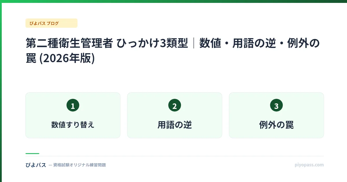第二種衛生管理者 ひっかけ3類型｜数値・用語の逆・例外の罠 (2026年版)