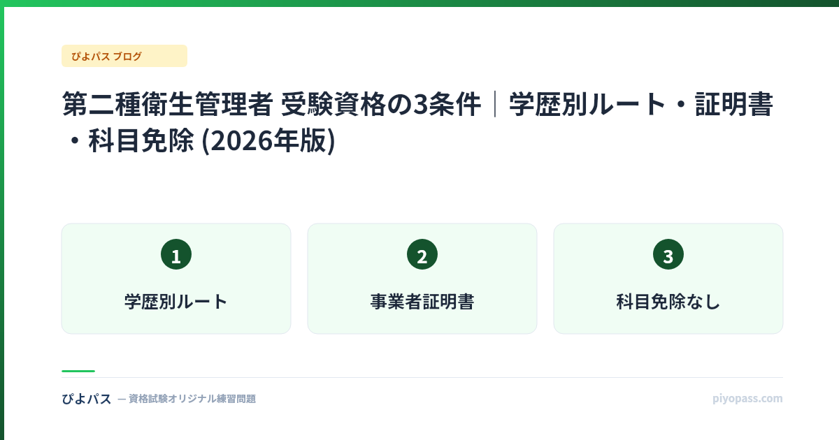 第二種衛生管理者 受験資格の3条件|学歴別ルート・証明書・科目免除 (2026年版)