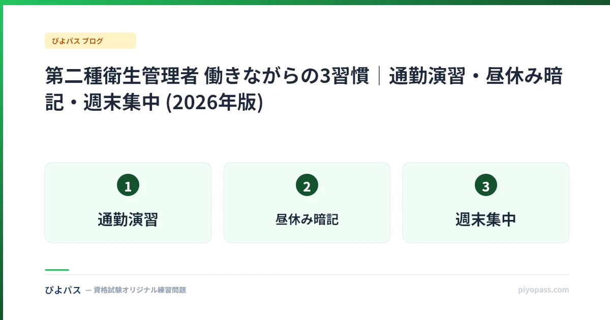 第二種衛生管理者 働きながらの3習慣｜通勤演習・昼休み暗記・週末集中 (2026年版)