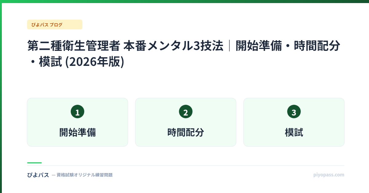 第二種衛生管理者 本番メンタル3技法|開始準備・時間配分・模試 (2026年版)