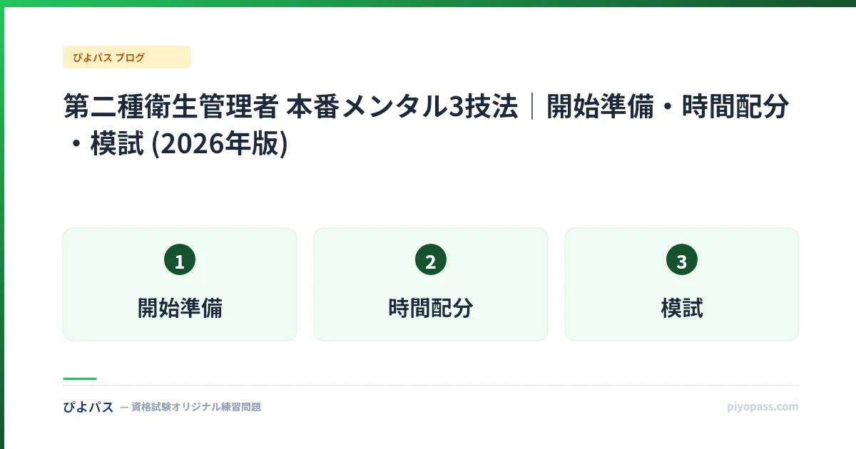 第二種衛生管理者 本番メンタル3技法｜開始準備・時間配分・模試 (2026年版)