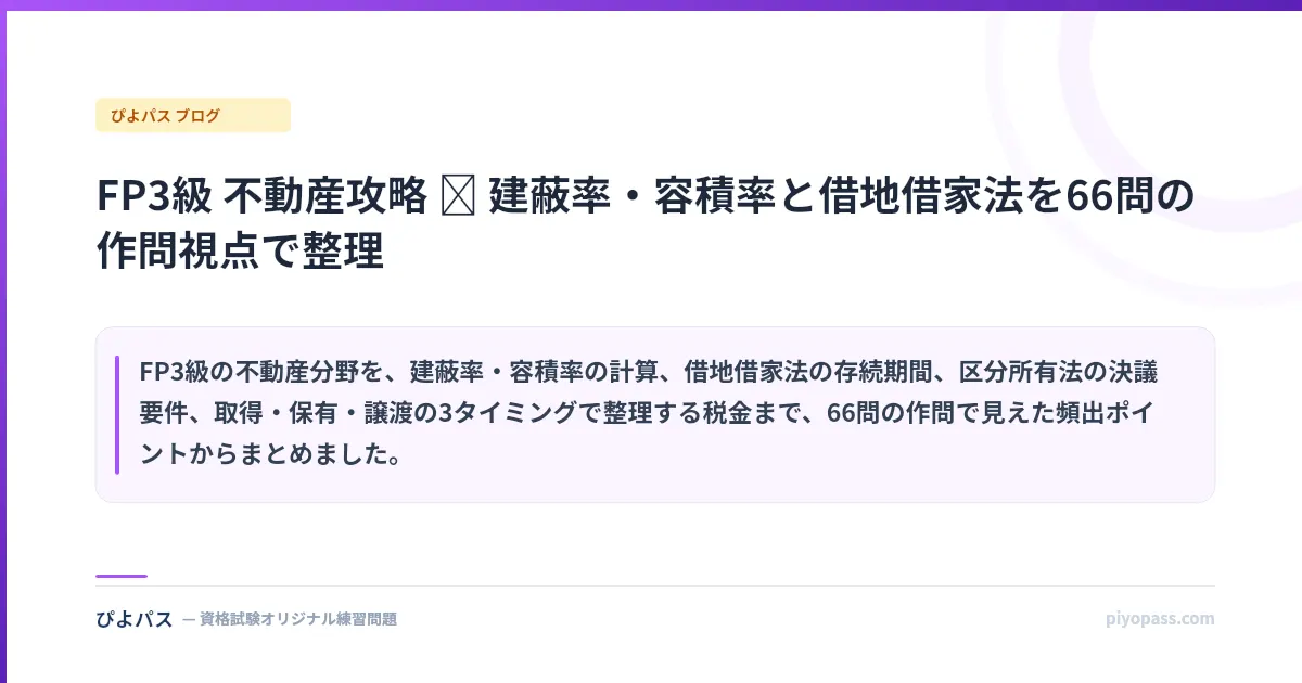 FP3級 不動産攻略 ─ 建蔽率・容積率と借地借家法を66問の作問視点で整理