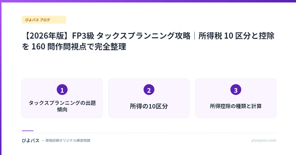 【2026年版】FP3級 タックスプランニング攻略|所得税 10 区分と控除を 160 問作問視点で完全整理