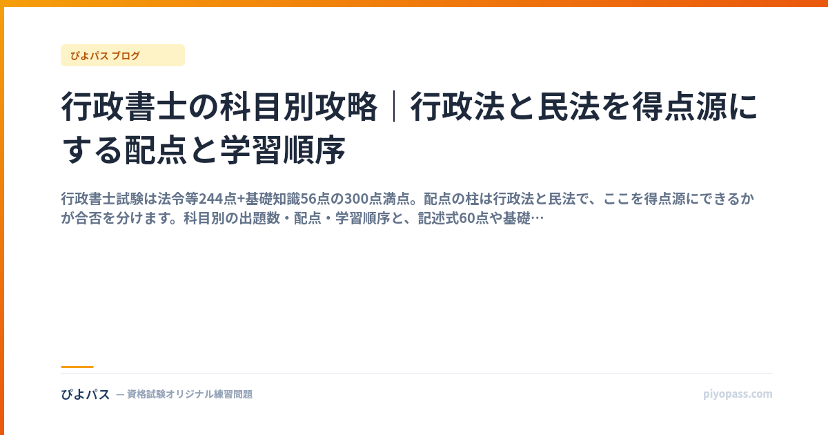 行政書士の科目別攻略｜行政法と民法を得点源にする配点と学習順序