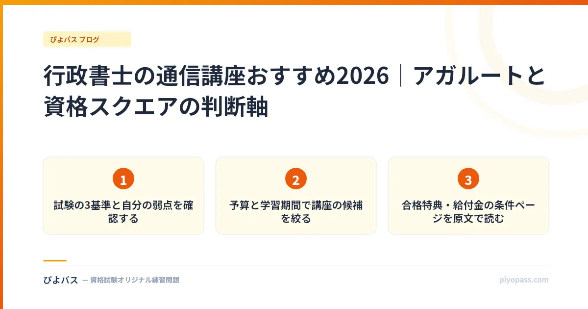 行政書士の通信講座おすすめ2026｜アガルートと資格スクエアの判断軸