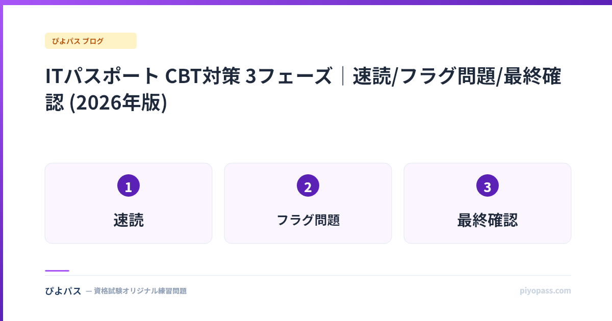ITパスポート CBT対策 3フェーズ｜速読/フラグ問題/最終確認 (2026年版)