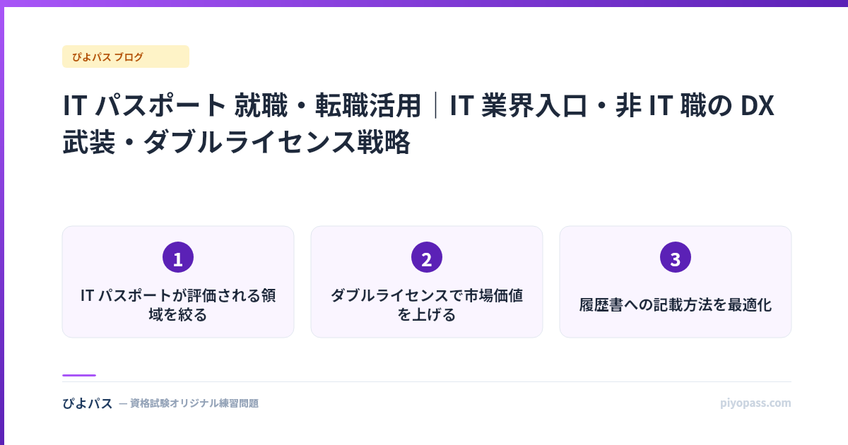 IT パスポート 就職・転職活用｜IT 業界入口・非 IT 職の DX 武装・ダブルライセンス戦略